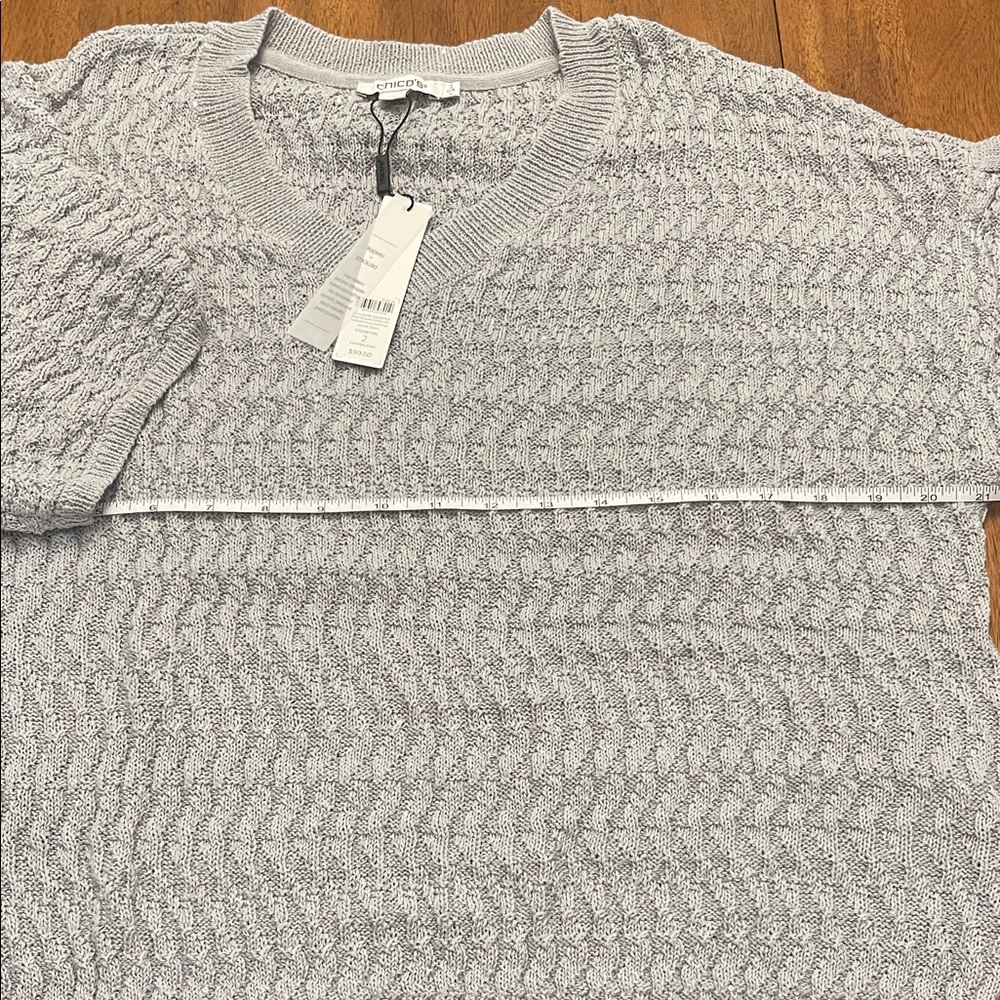 NWT Chicos Dove Mini Sequin Stitch Short Sleeve Sweater Sz 2 - Touch of Sparkle